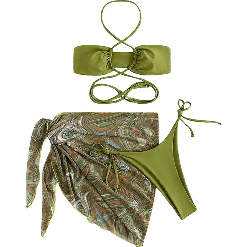 2-Piece Bikini Set with Elegant Marbled Cover-Up