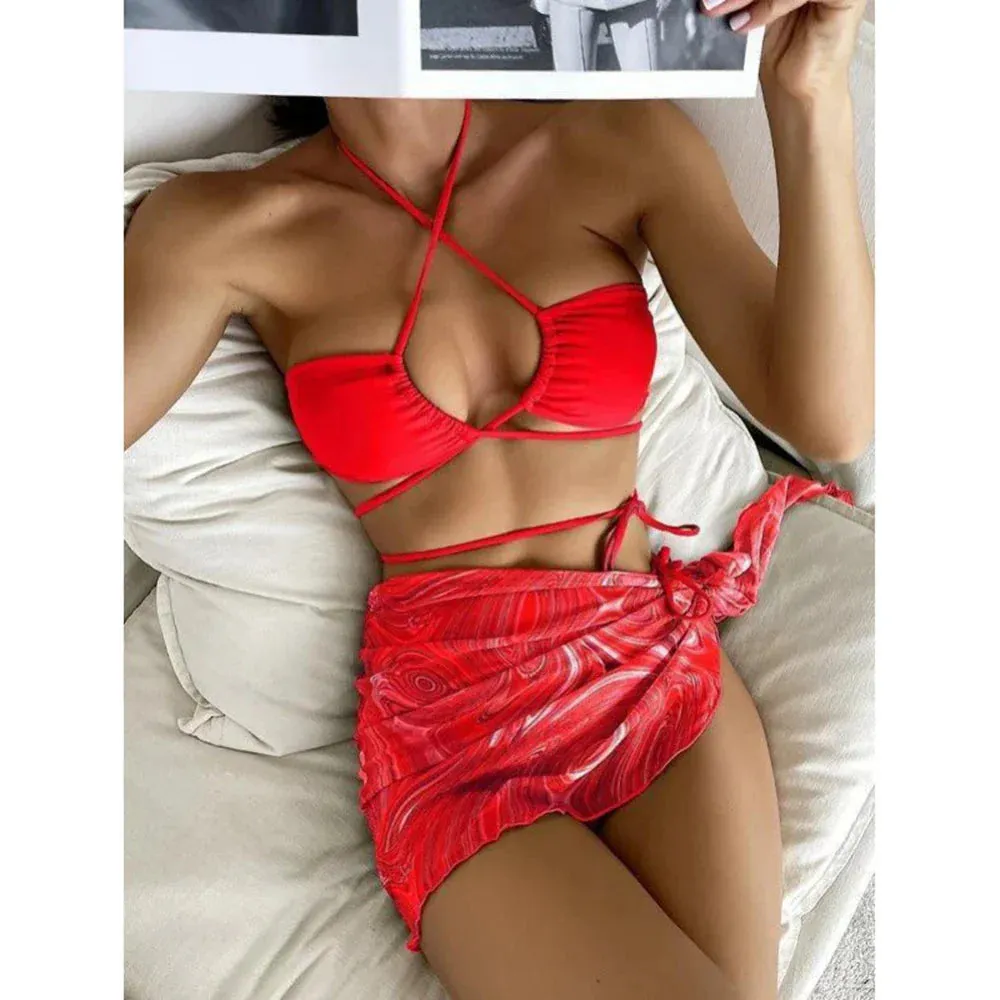 2-Piece Bikini Set with Elegant Marbled Cover-Up
