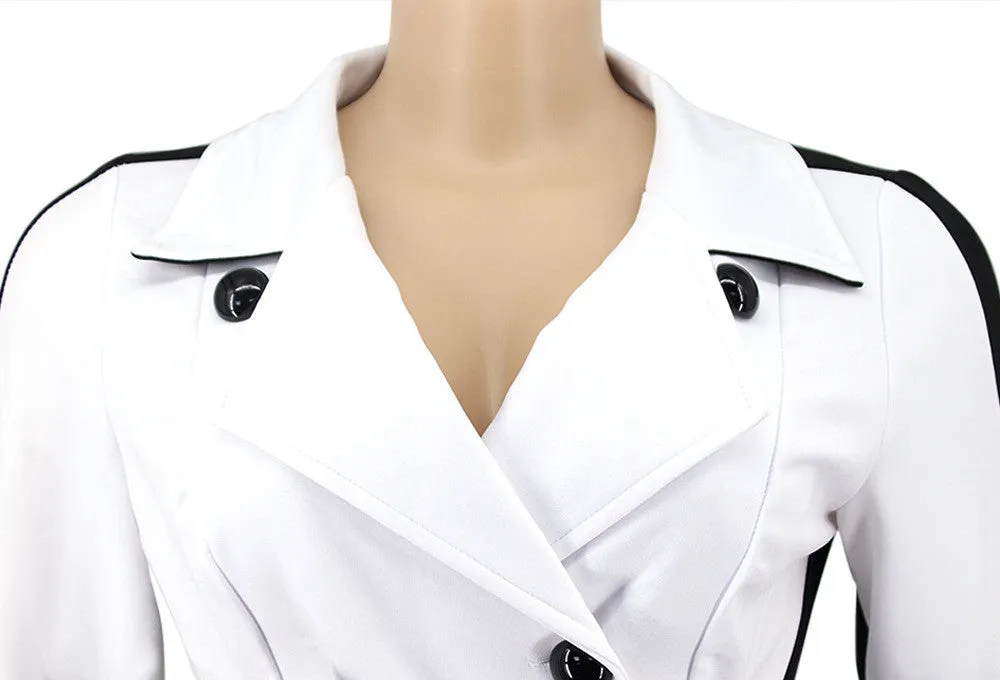 2XL 2 Piece Patchwork Ruffle Office Suit Blazer w/ Pencil Pants Plus Size Women