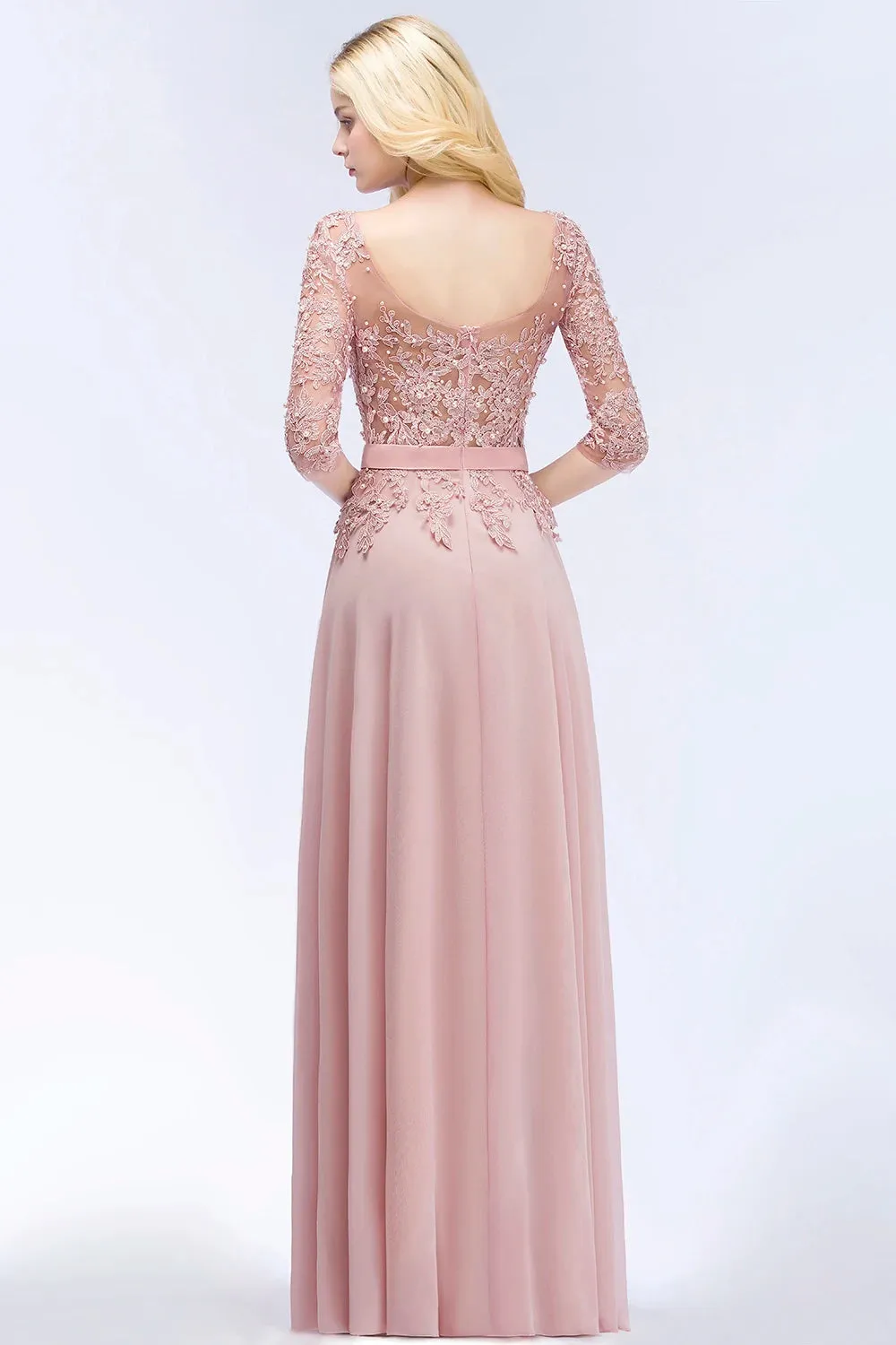 3 Quarter sleeve lace bridesmaid dress - Pink
