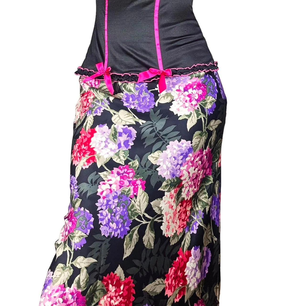 90s Sequined Silk Hydrangea Maxi Skirt (S)