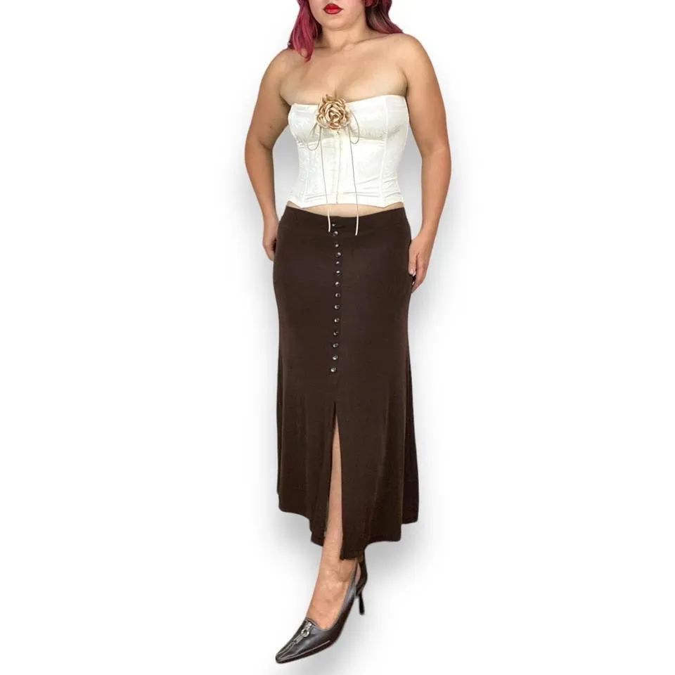 90s Slinky Button Maxi Skirt (Medium)