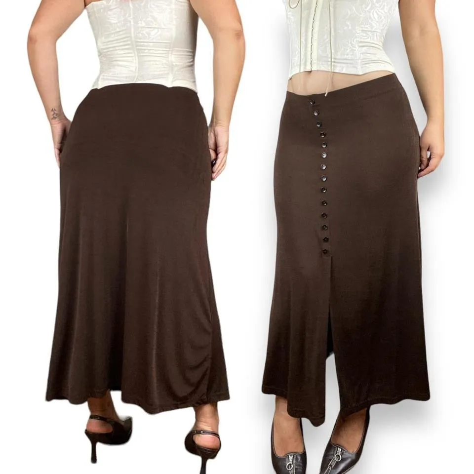 90s Slinky Button Maxi Skirt (Medium)