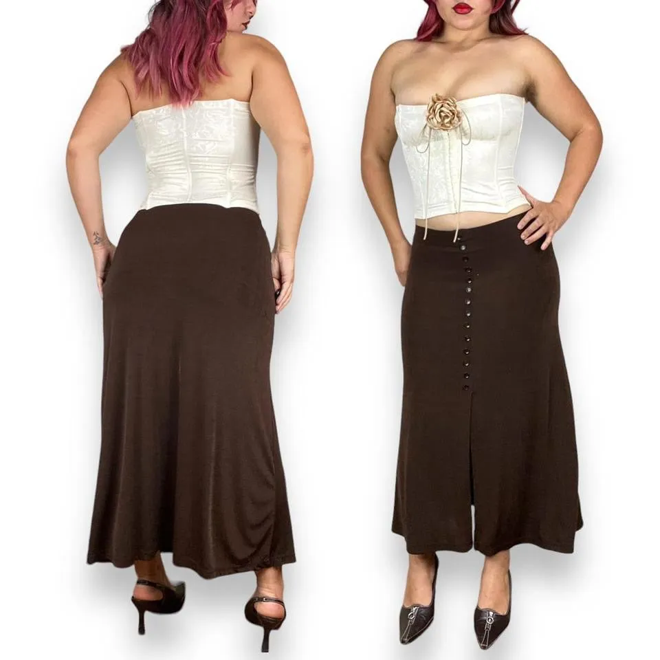90s Slinky Button Maxi Skirt (Medium)