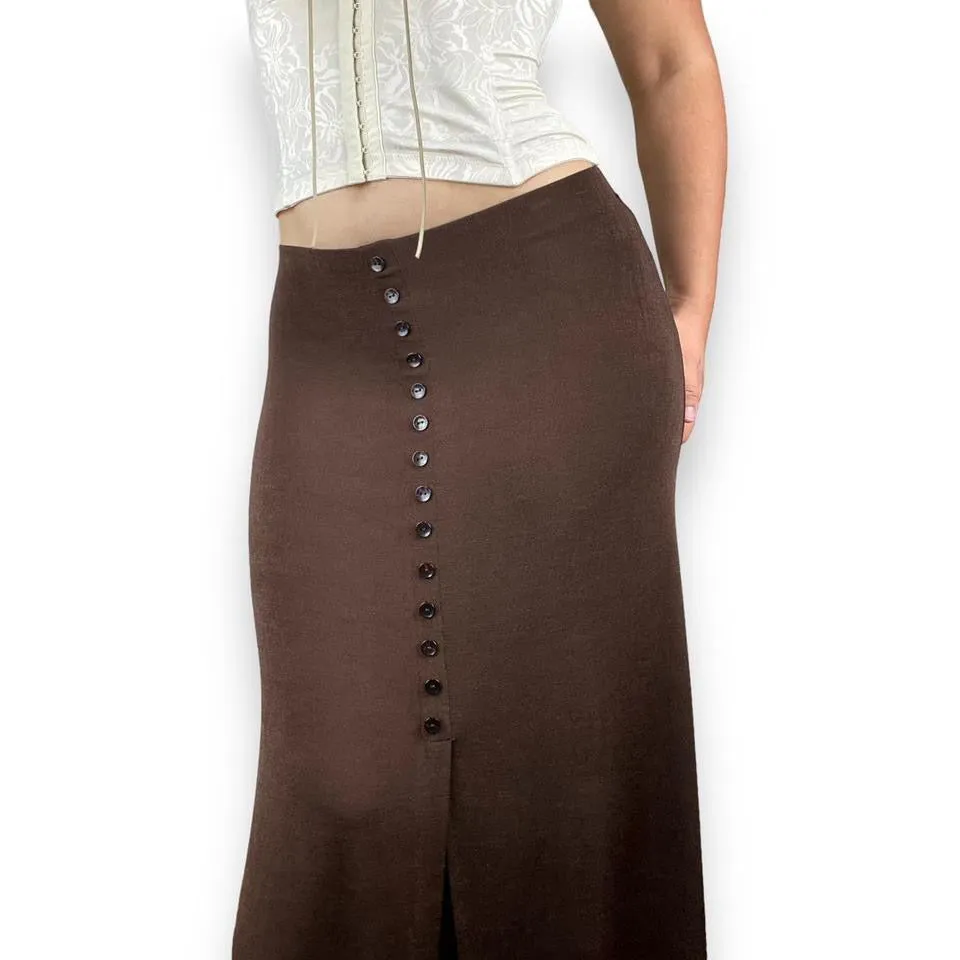 90s Slinky Button Maxi Skirt (Medium)