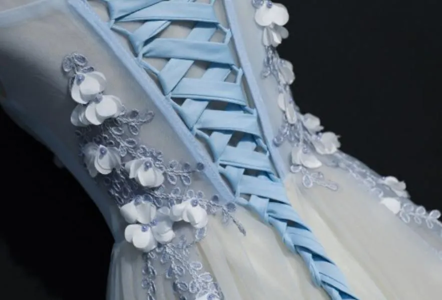 A Line Cap Sleeves Tulle Prom Dress, Floor Length Appliqued Evening Dress with Flowers M1489