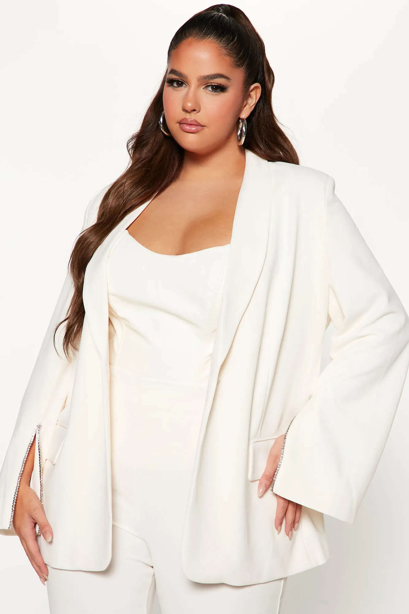 Alyssa Rhinestone Blazer Pant Set - Cream