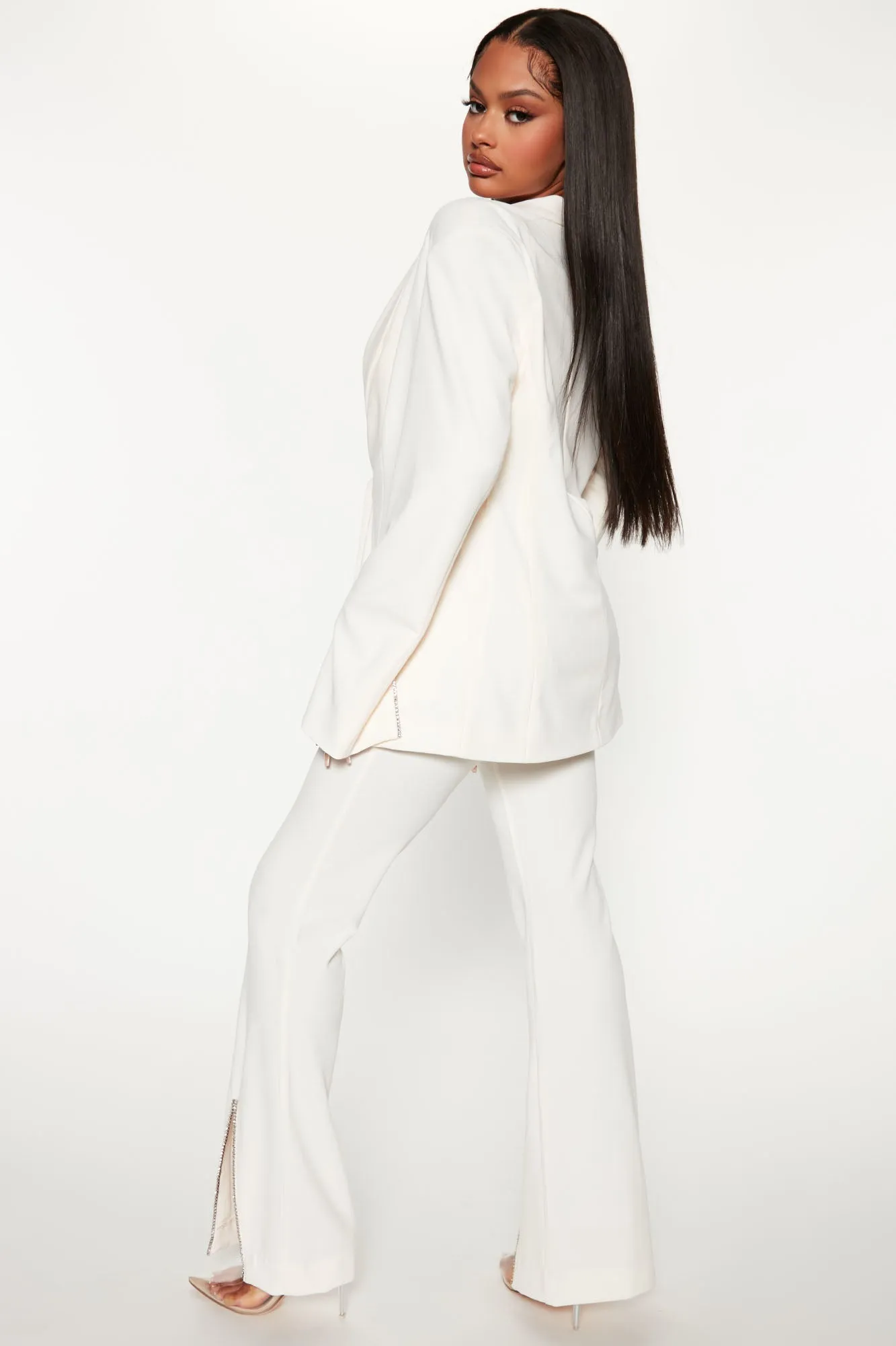 Alyssa Rhinestone Blazer Pant Set - Cream