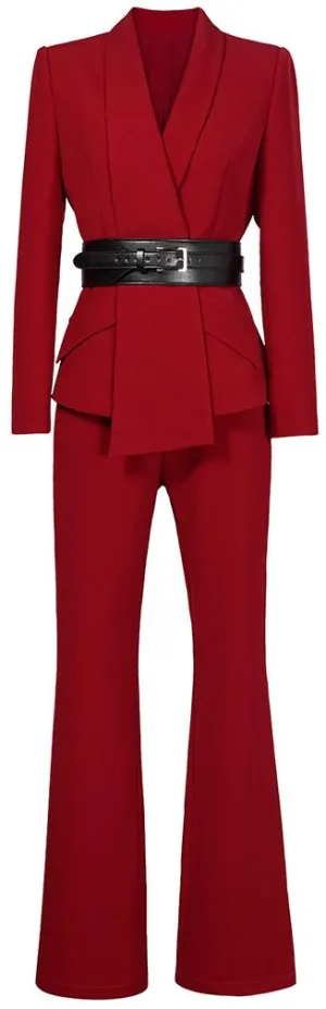 Asymmetric Blazer and Pant Suit, Red