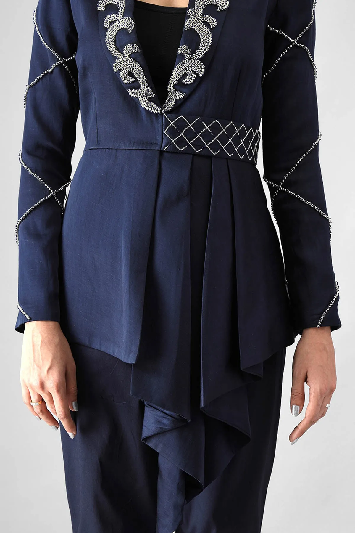 Asymmetrical Embroidered Blazer Set