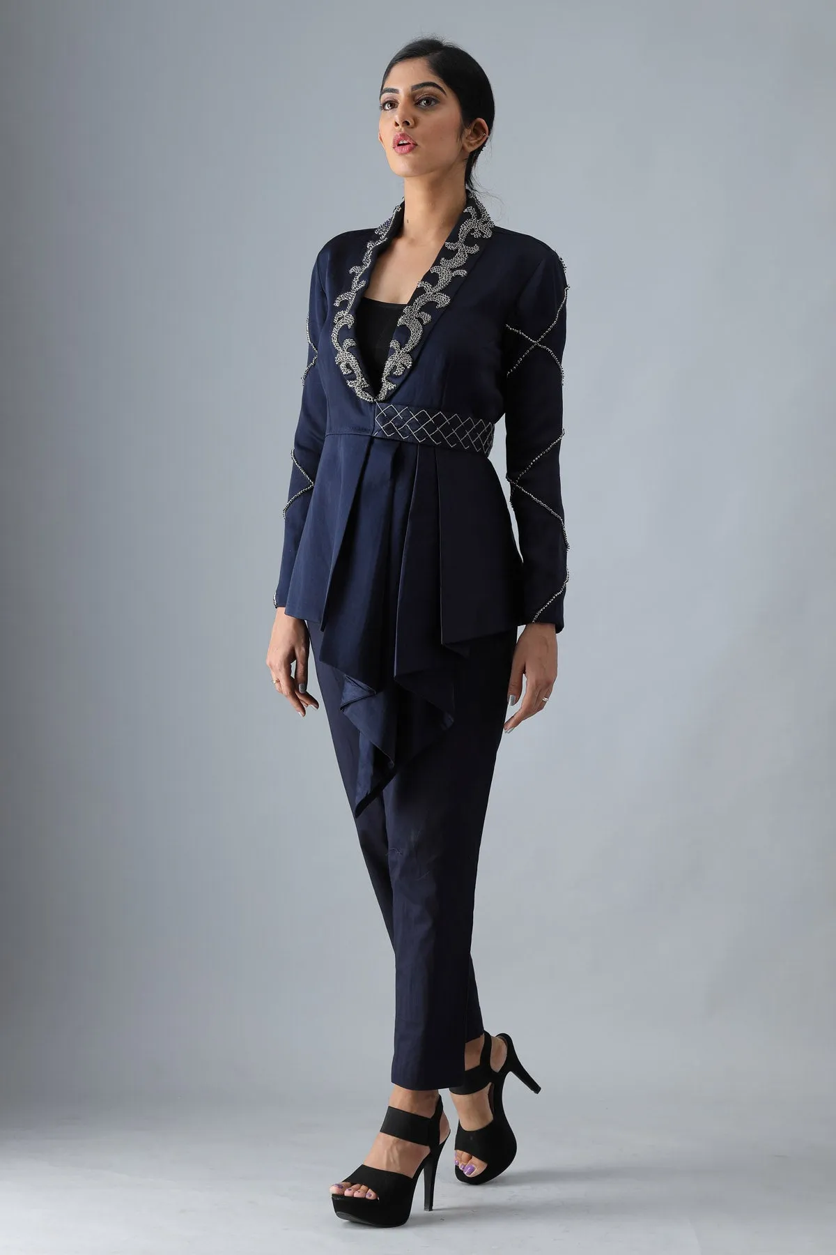 Asymmetrical Embroidered Blazer Set