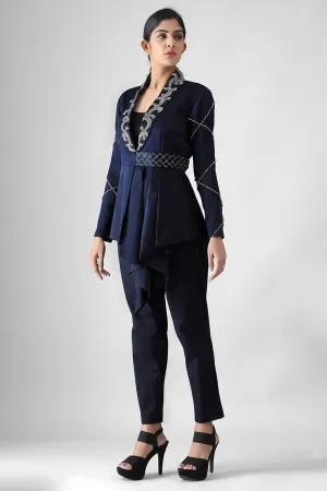 Asymmetrical Embroidered Blazer Set