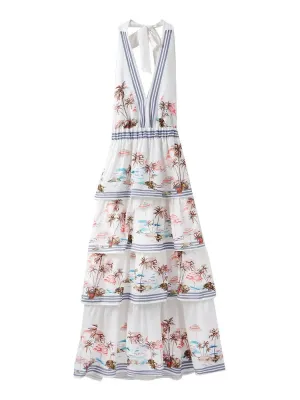 Backless Maxi Dress with Tiered Ruffles for Summer Nuptials