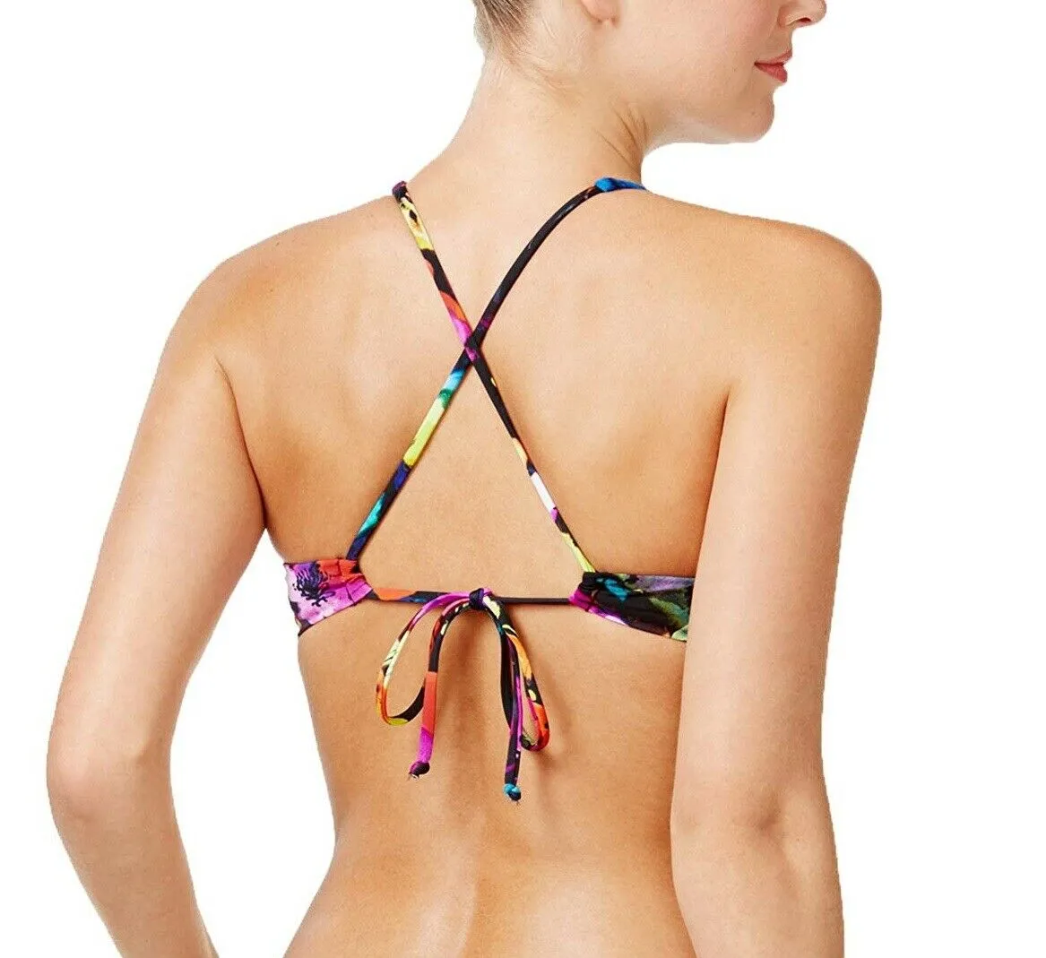 Bar III Women's Painted Posies Floral-Print Bralette Bikini Top, Multi, Small