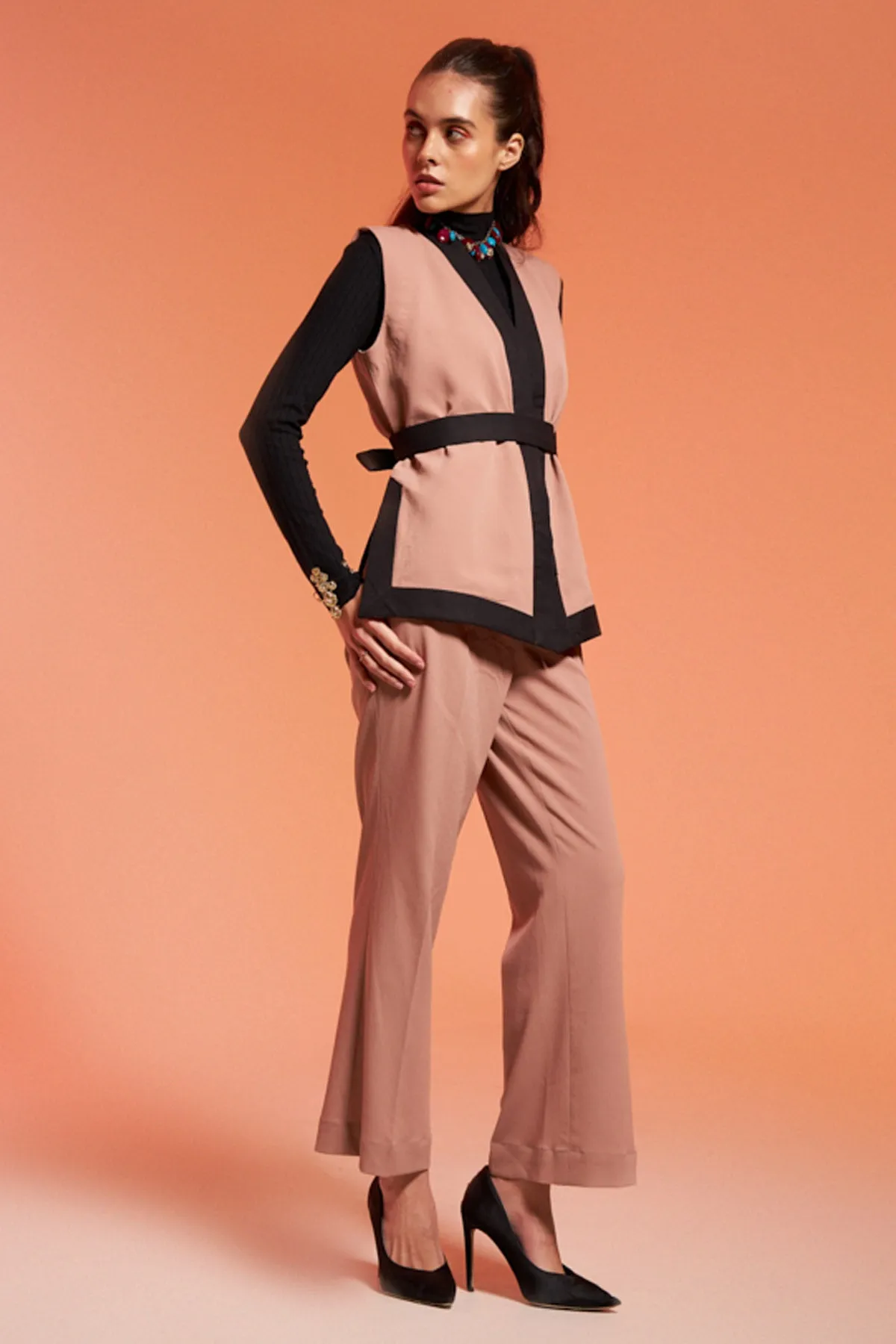 Beige Sleeveless Blazer & Pants