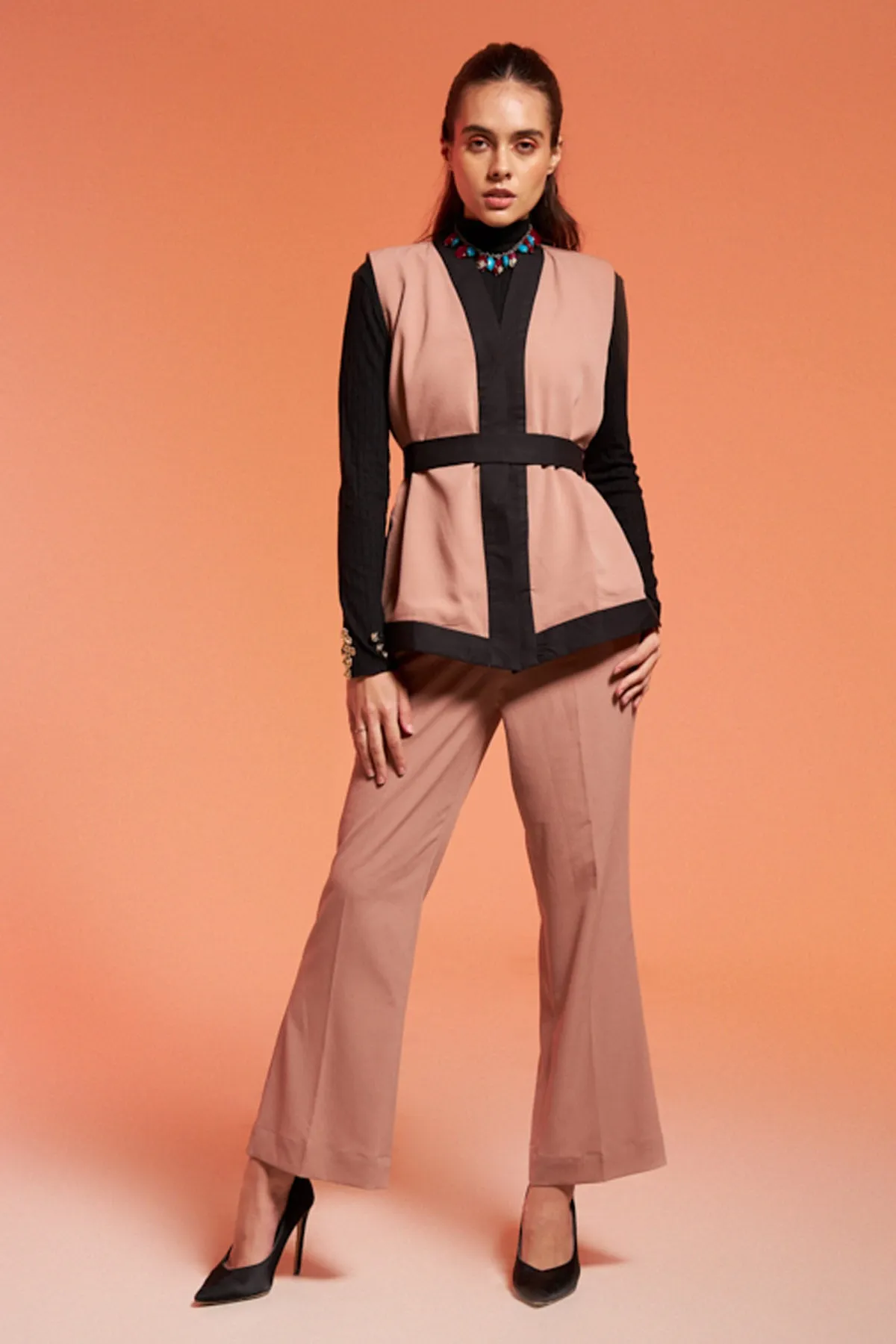 Beige Sleeveless Blazer & Pants
