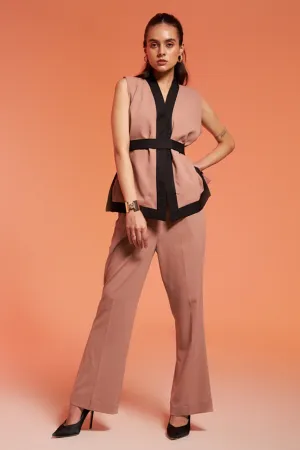 Beige Sleeveless Blazer & Pants