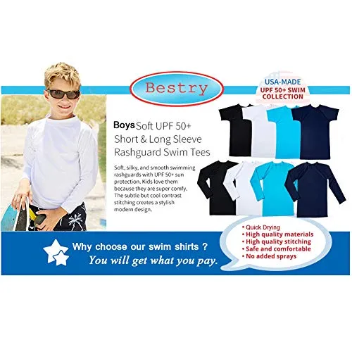 Bestry Boys' Long Sleeve Rashguard Swim Shirt Kids Toddler Swimwear Surf Tops UPF 50  Sun Protection Dark Green