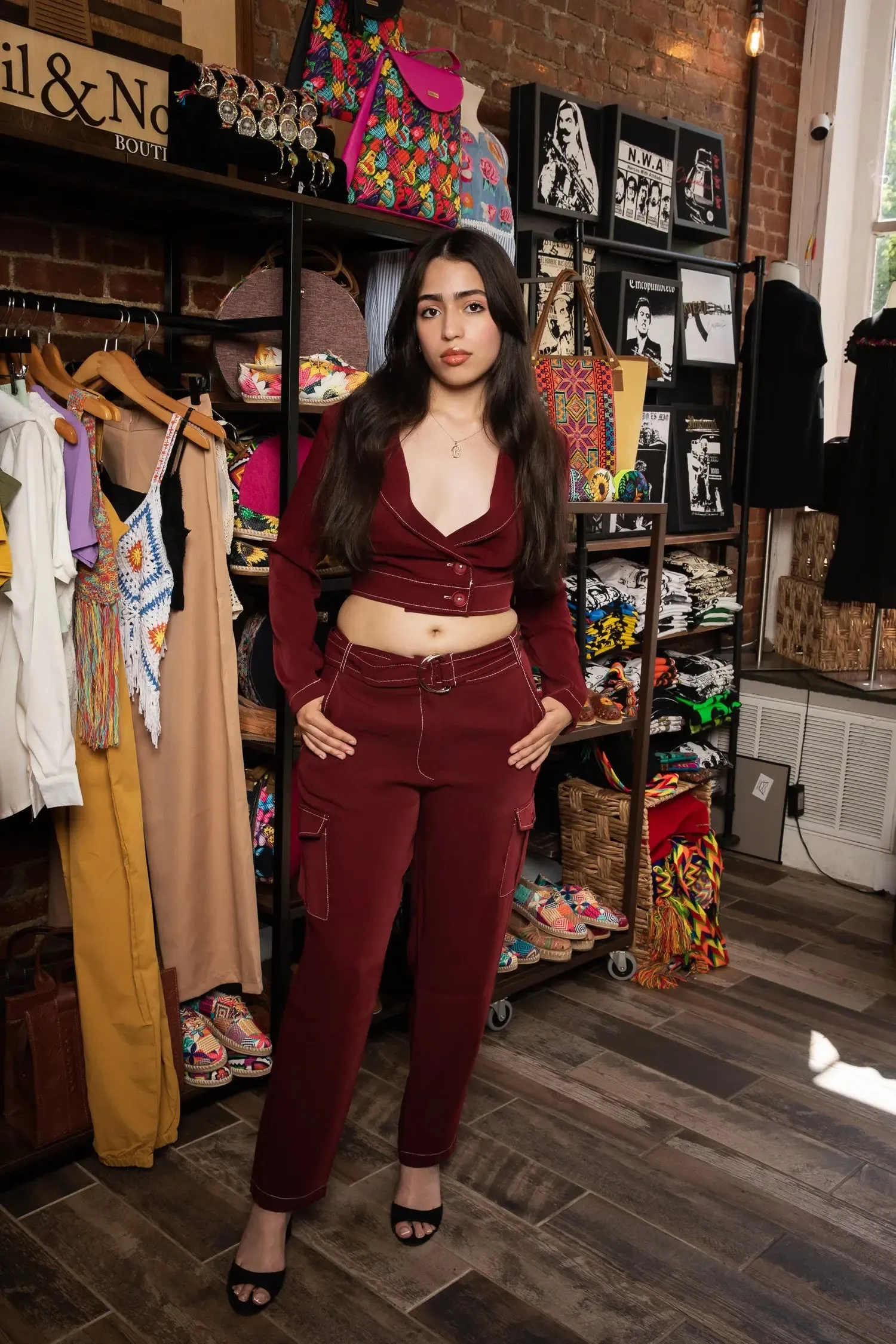 Blazer And Pants Set In Burgundy