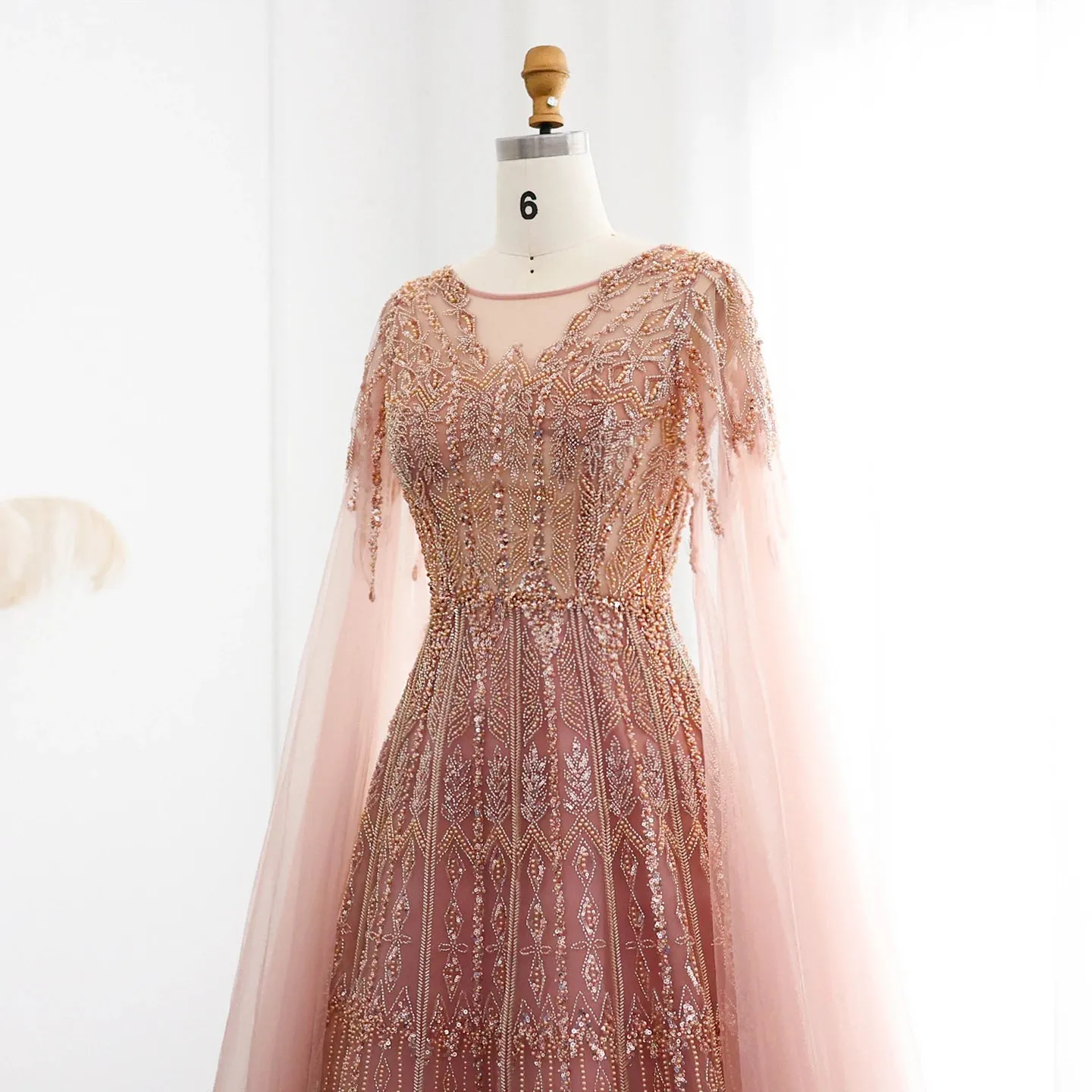 Cape Sleeves Tulle Wedding Formal Party Gowns