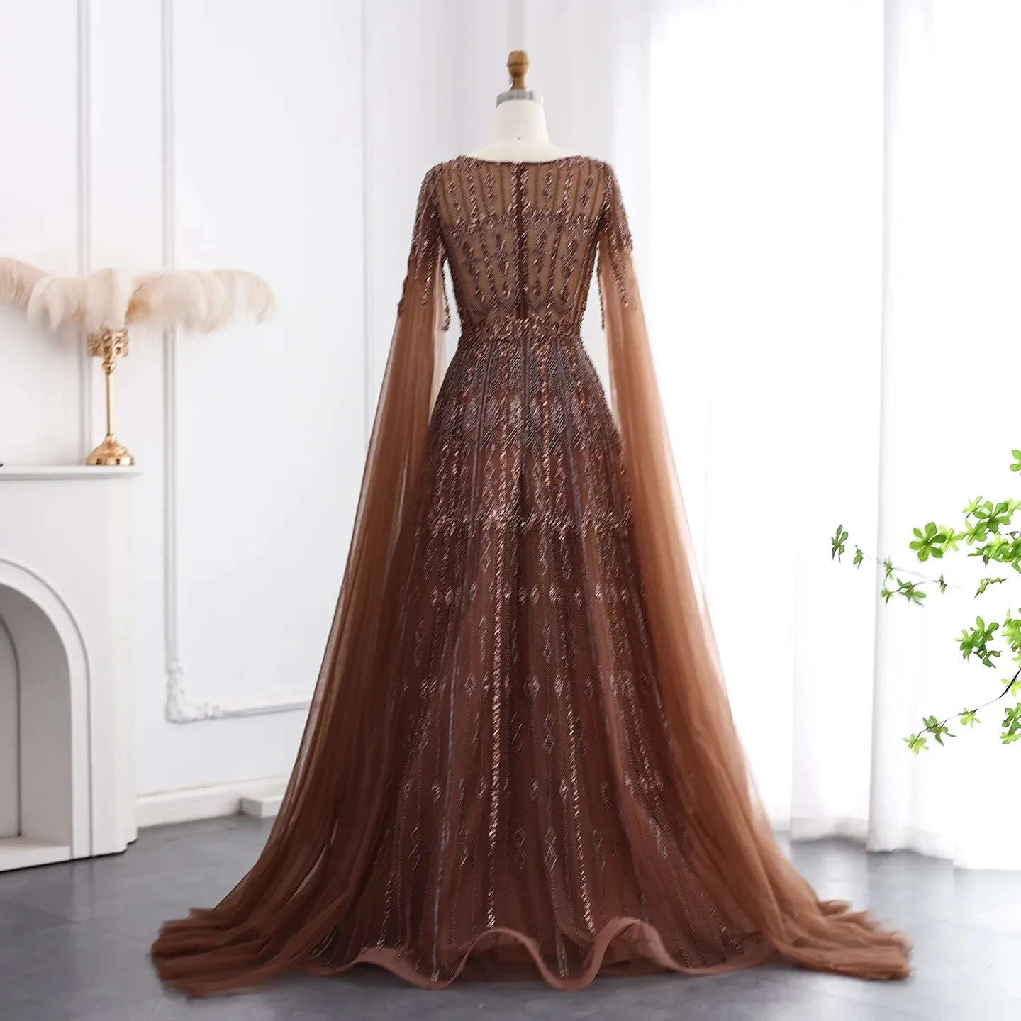 Cape Sleeves Tulle Wedding Formal Party Gowns