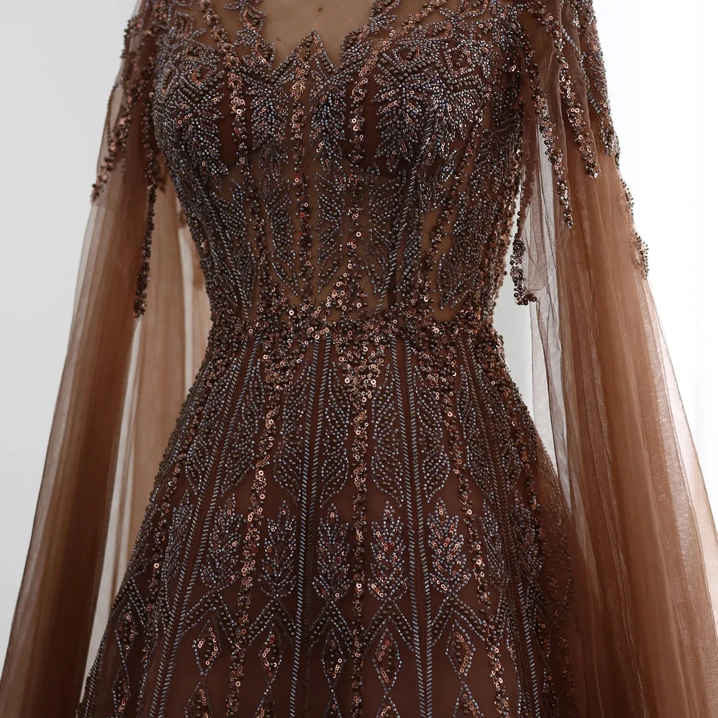 Cape Sleeves Tulle Wedding Formal Party Gowns