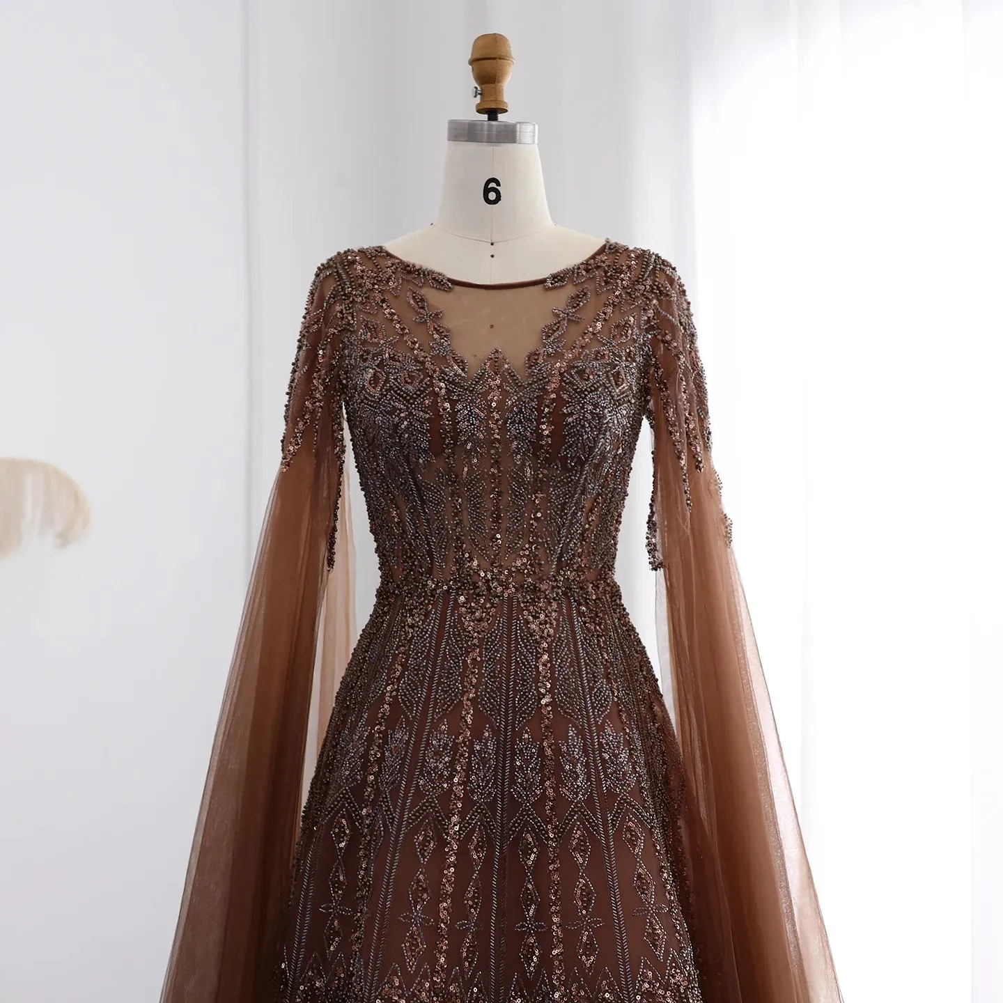 Cape Sleeves Tulle Wedding Formal Party Gowns