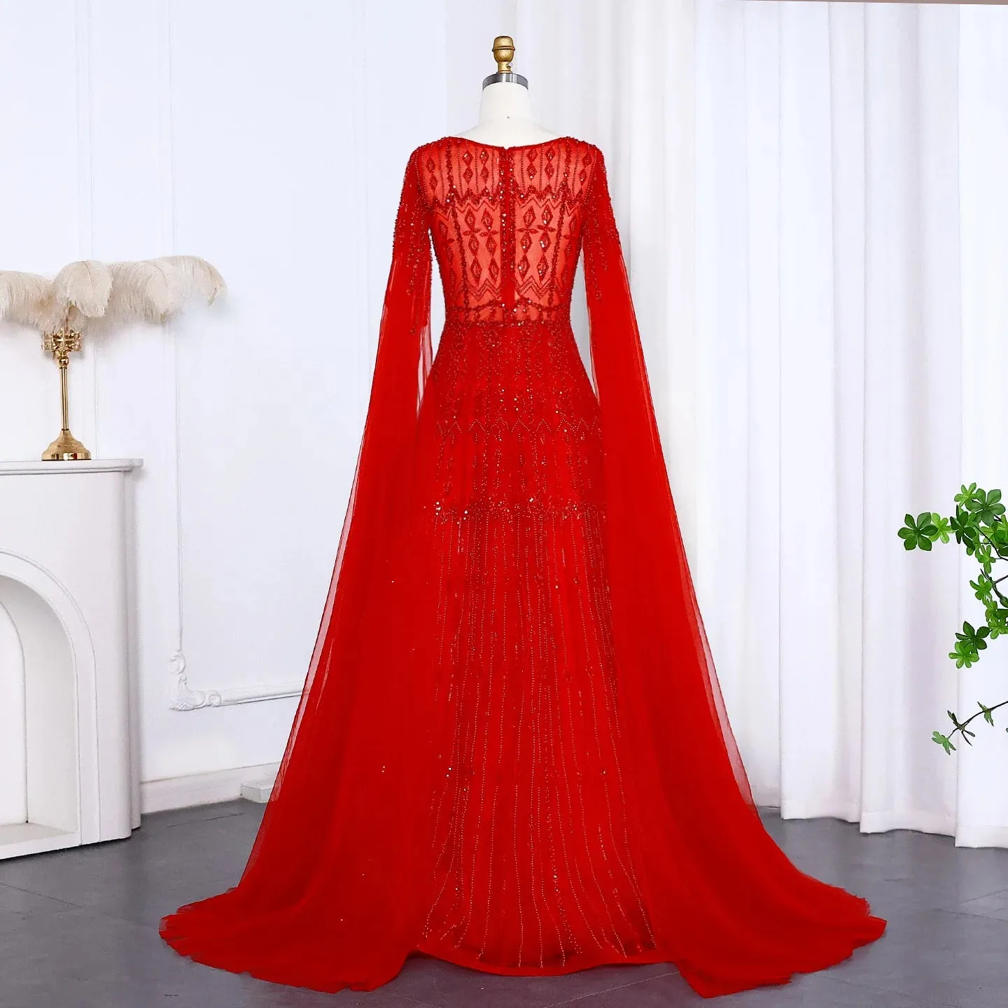 Cape Sleeves Tulle Wedding Formal Party Gowns