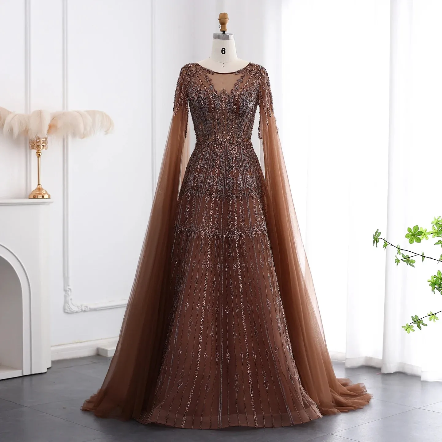 Cape Sleeves Tulle Wedding Formal Party Gowns