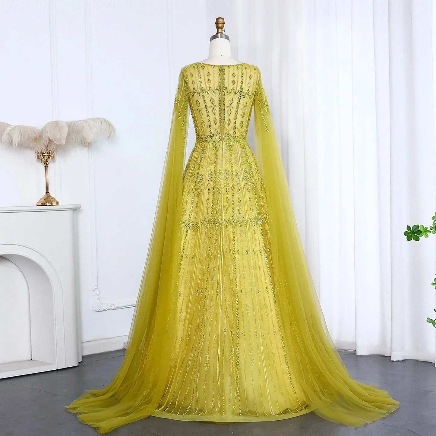 Cape Sleeves Tulle Wedding Formal Party Gowns