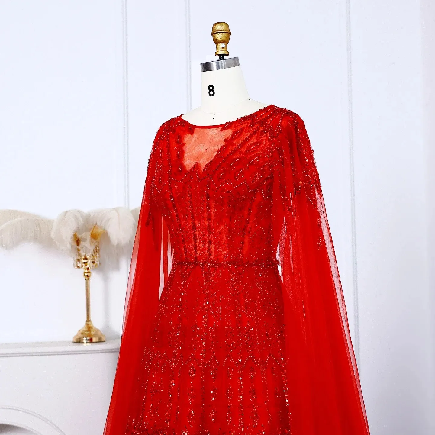 Cape Sleeves Tulle Wedding Formal Party Gowns
