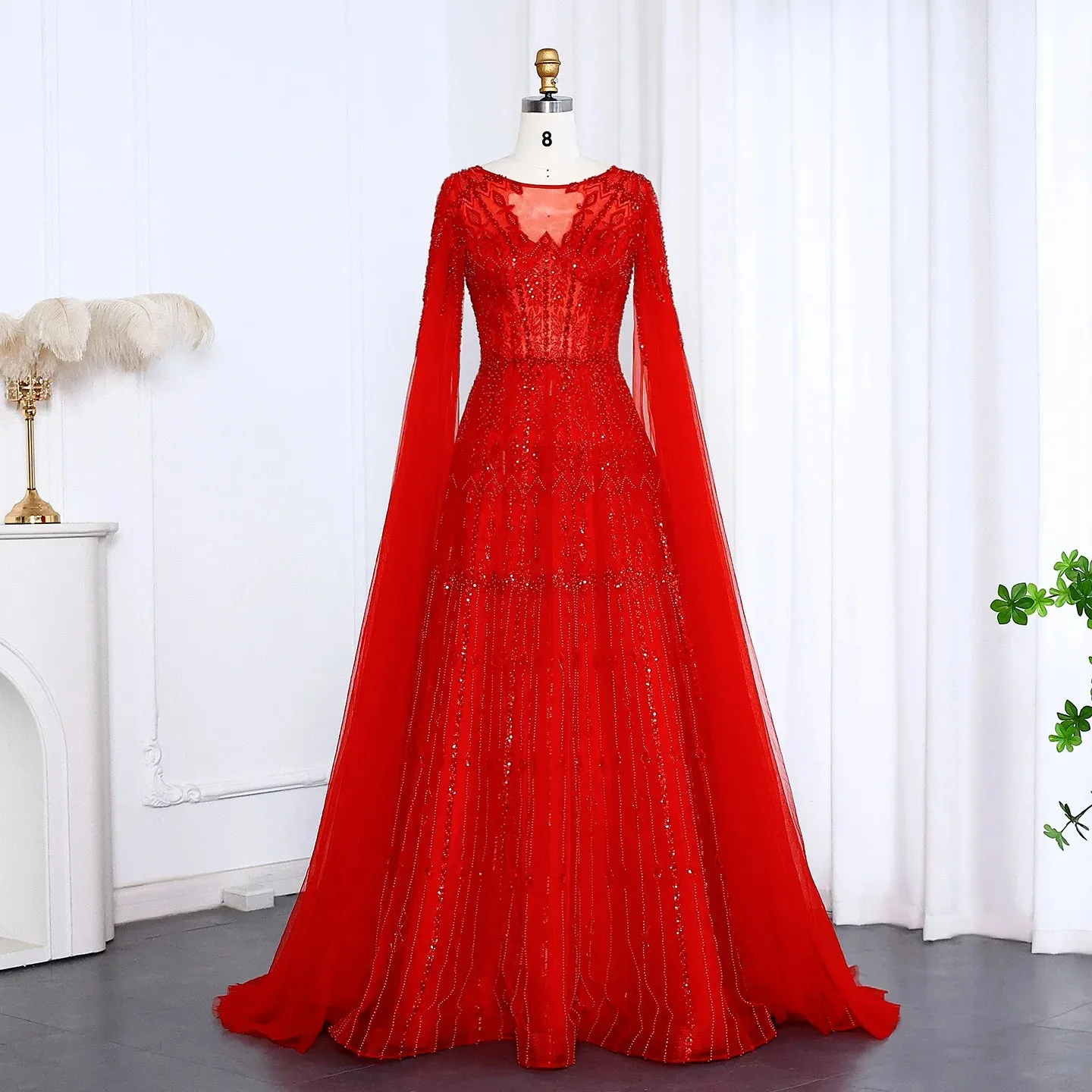 Cape Sleeves Tulle Wedding Formal Party Gowns