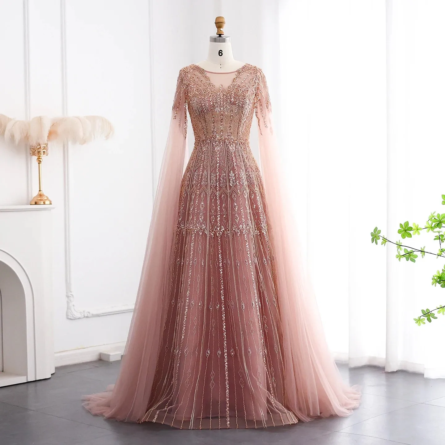 Cape Sleeves Tulle Wedding Formal Party Gowns