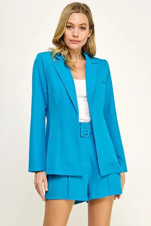 Capri Blue Long Sleeve Blazer With Short Set