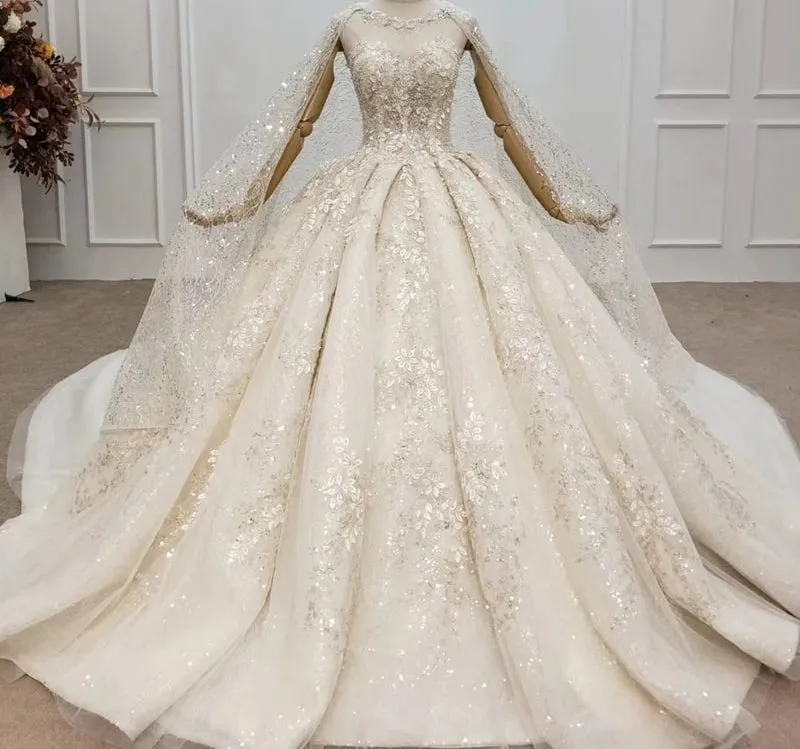 Champagne (Handmade Flowers) Sequins Wedding Dresses 2020