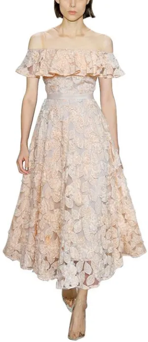 Cold-Shoulder Leaf-Embroidered Dress
