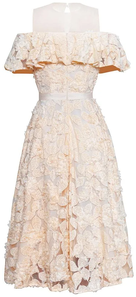Cold-Shoulder Leaf-Embroidered Dress