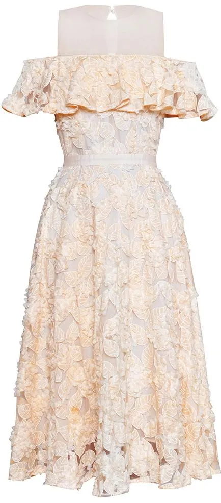 Cold-Shoulder Leaf-Embroidered Dress