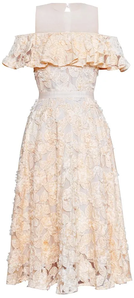 Cold-Shoulder Leaf-Embroidered Dress