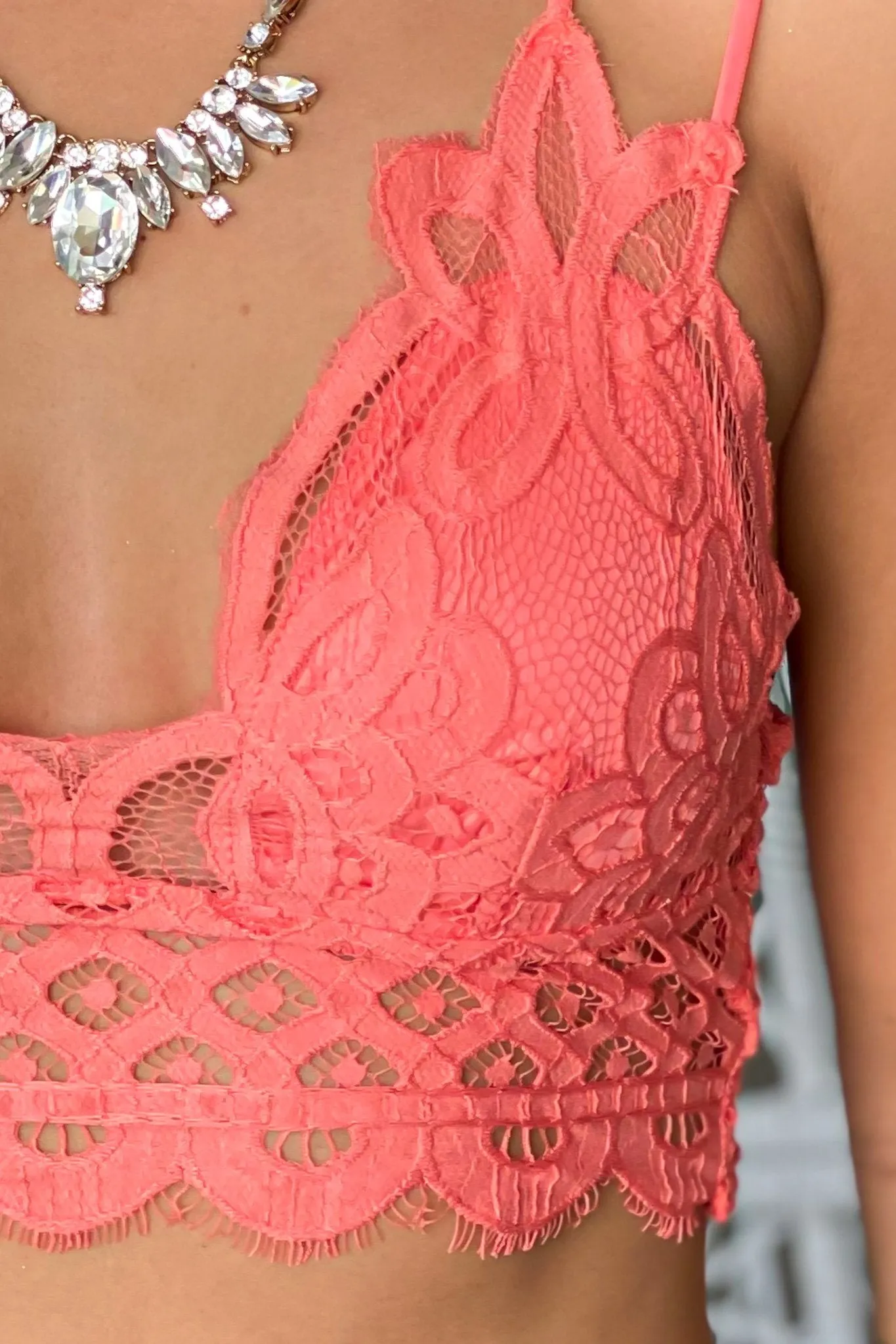 Coral Bralette with Criss Cross Back