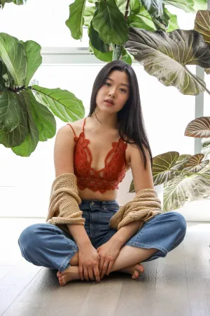 Crochet Lace Longline Bralette (Rust)