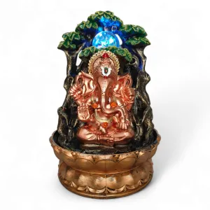 Decrosh Lord Ganesh Water Fountains with Crystal Ball | Multicolor LED Light Home Office Table Top Showpiece 8 X11.5 Inch