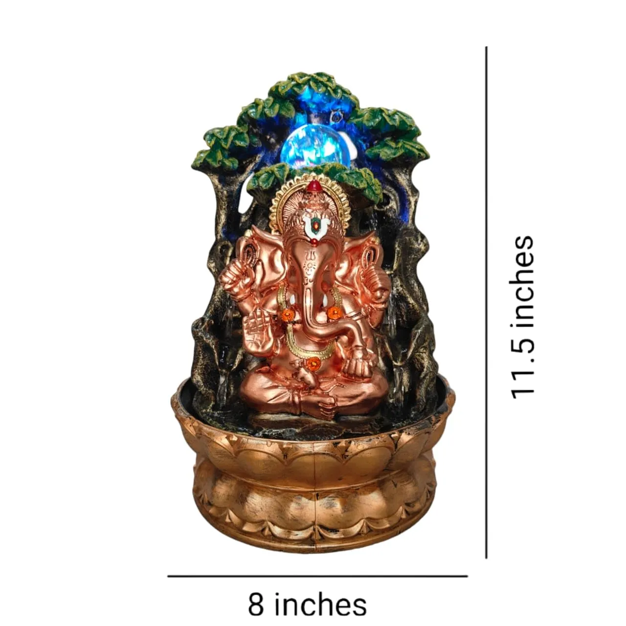 Decrosh Lord Ganesh Water Fountains with Crystal Ball | Multicolor LED Light Home Office Table Top Showpiece 8 X11.5 Inch