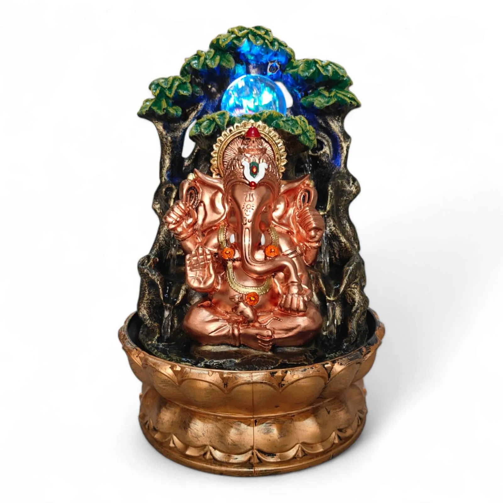 Decrosh Lord Ganesh Water Fountains with Crystal Ball | Multicolor LED Light Home Office Table Top Showpiece 8 X11.5 Inch
