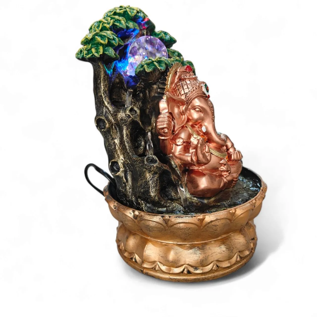 Decrosh Lord Ganesh Water Fountains with Crystal Ball | Multicolor LED Light Home Office Table Top Showpiece 8 X11.5 Inch