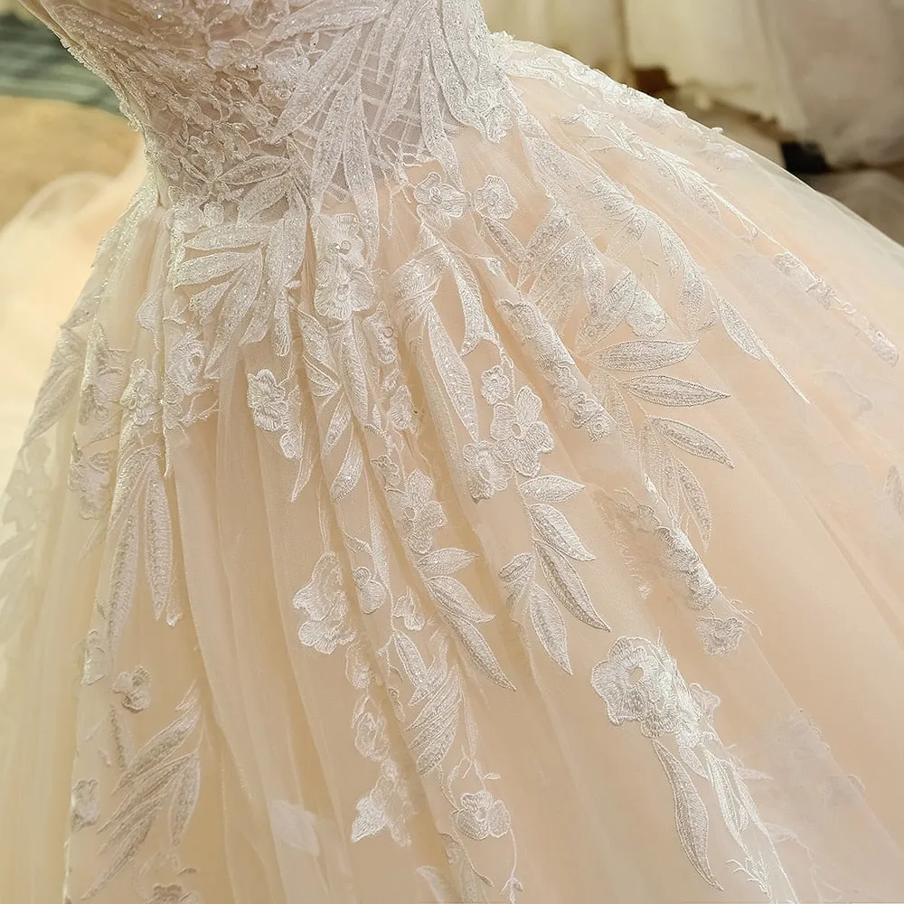 Deep V-Neck  Lace Wedding Gown