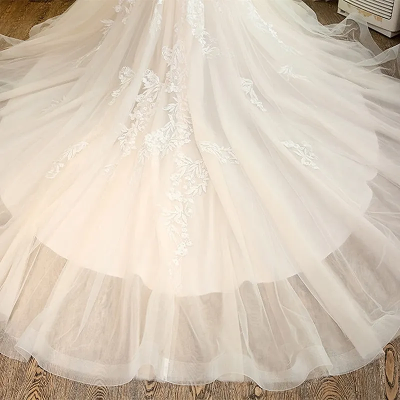 Deep V-Neck  Lace Wedding Gown