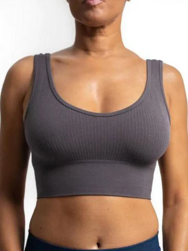 Ella Charcoal Ribbed Bralette with Low Back