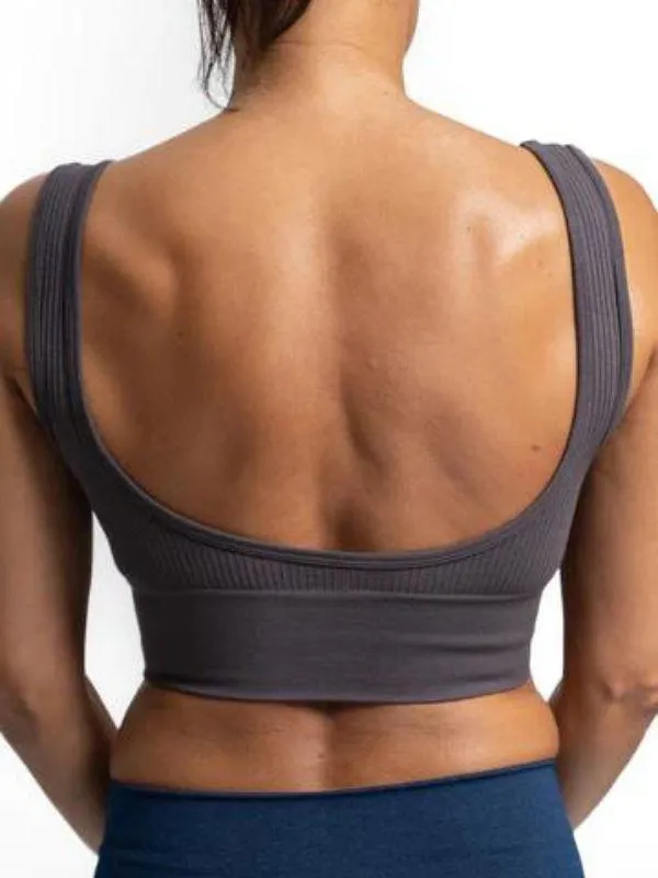 Ella Charcoal Ribbed Bralette with Low Back