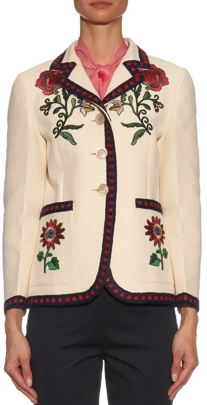 Embroidered Blazer & Pant Set in White